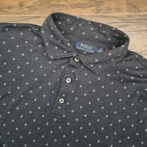 Polo Ralph Lauren Mens Medium Shirt Blue‎ Geometric Print Short Sleeve Stretch